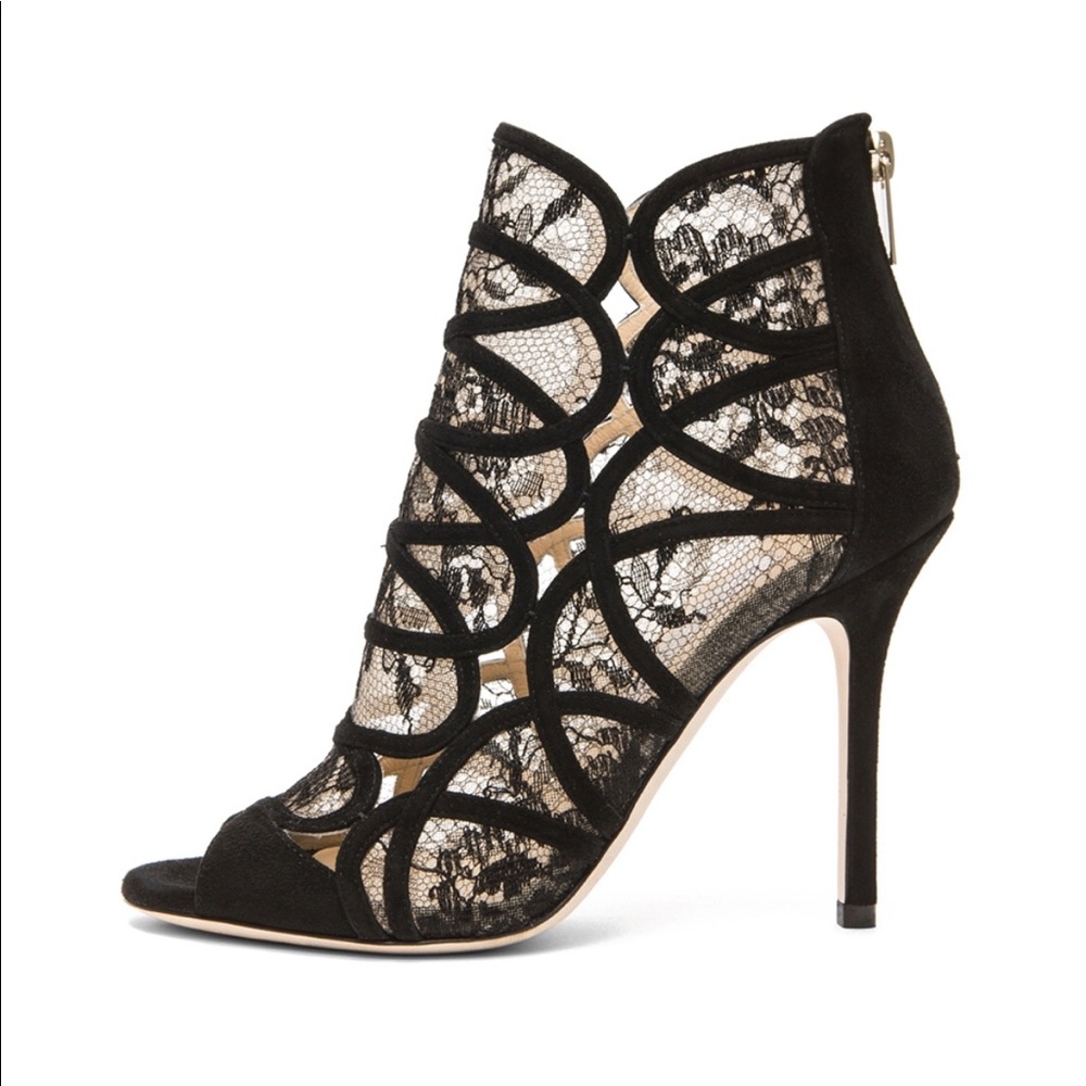 Jimmy Choo Fonda Suede and Lace Booties